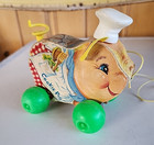 Vintage Rare 1965 Fisher Price Wooden Cookie Pig Pull Toy Made In Usa