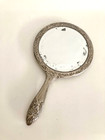 Vintage Hand Held Mirror Round Vanity Silver Plate Heavy Floral Ornate