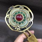 Chinese Old Collectible Brass Inlay Hetian Jade Antique Ruyi Handwork Statue