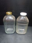 Vintage Lot 2 Clear Glass Spring Water Orange Juice Bottles With Lids 64 Oz