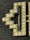 Vintage Estate Art Deco Silver Tone W  Rhinestones 2 Pc Interlocking Belt Buckle