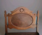 Antique 1880s Solid Oak   Burlwood Full Size Headboard   Footboard   Slats
