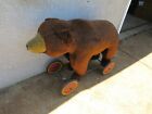 Large Antique German Label Steiff Grizzly Bear Ride On Wheels  Rare