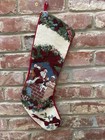 2 Vintage Christmas Needlepoint Stockings Velvet Backs Santa Teddy Bear Read