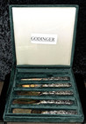 Vintage Godinger Silver-plated Spreader Knive Set Green Velvet Box 5 Of 6 Knives