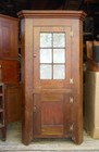 Antique 18th Century Early American Glass Door Pine Corner Cupboard