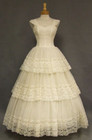 White Ivory Wedding Dresses Ruffled Lace Applique Full Length A Line Bridal Gown