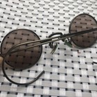 Vintage Round Sunglasses Metal Frame Dark Tint Lenses Old Shanghai Eyewear Gift