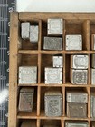 Vtg  Metal Letterpress Stamps W rack Used Lot  1