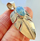 Feather Navajo Golden Hills Turquoise Pendant Sterling Signed D Wylie Blue 1 5 