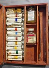 Vintage Artist Wooden Travel Field Case Box Brushes Hyplar Paint Tubes Palette