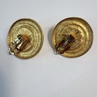 Vintage 80s Erwin Pearl Clip On Earrings Brushed Goldtone Cabochon Signed Chunky