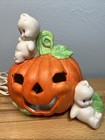Vintage Enesco Light Up Ceramic Pumpkin W  Two Ghosts Baby Boo Night Light