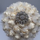 Ivory white Artificial Rose Wedding Bouquet W  Rhinestone Brooch