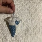 Strawberry Emery   Pincushion Indigo   White Quilt Piece Tattered Linen    cap   