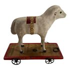 Antique German Folk Art Putz Style Lamb Sheep Pull Toy