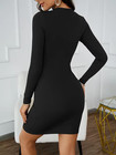 Long Sleeve Dress For Women Ribbed Knit Crew Neck Bodycon Mini Short Dresses
