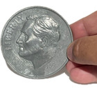 Vintage Blemish Metal Jumbo 3  Dime Coin Finale For Misers Dream Prop Big Silver