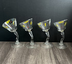 Set Of 4 Vintage Hand Painted Tipsy Martini Glass Novelty Bar Cocktail Glasses
