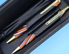 Handcrafted Slimline Pen   Pencil Set  10k Gold  Multicolor Wood Pu Leather Case
