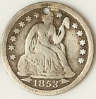 1853 Love Token Seated Liberty Dime - Engraved    ntd     Chain Hole - Lt32