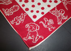 Vintage Red   White Circus Animals Childs Handkerchief  Clown Tiger Elephant Gir