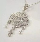 3 Ct Round Cut Real Moissanite Art Deco Pendant 14k White Gold Plated Free Chain