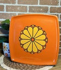 Vintage Orange Yellow Mid Mod Flower Lacquer Plastic Japan Tray 60s 70s Rare