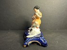 Antique Staffordshire Dog   Child   Bird  Cobalt Base  Black   White Spaniel