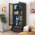 Display Cabinet With Glass Doors  Curio Storage Cabinet With 2-drawer  Bookcase 