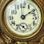 Antique Brass Bronze Clock Art Nouveau Lady Leaning On Column Wind Up