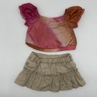 Build A Bear Pink Orange Tie Dye Ruffle Top Khaki Tan Skirt Teddy Clothes Outfit