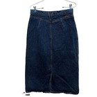 Denim Straight Pencil Skirt Women Size S Vintage 80s Chic Blue Yoke Waist Midi