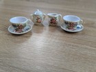 Vtg Occupied Japan Miniature Porcelain Tea Set Pieces Floral Red Flower 6pc Lot
