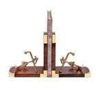 Gold Brass Anchor Bookends On Brown Wooden Base  6    X 4    X 6 5   