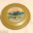 Vtg 8  Tin Stove Flue Pipe Hole Cover Farmhouse Nature Deer Scene Farm Life