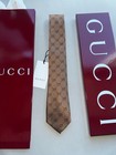 Gucci Tie Mens 100  Silk Gold Gg Interlocking Pattern Logo Full Packaging
