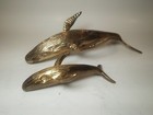 Vintage Brass Humpback Whale   Calf Figurines Paperweights Nautical