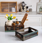 Set Of 2 Rustic Wooden Countertop Baskets  Farmhouse Distressed Nesting Boxes  S
