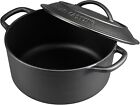 Pre-seasoned Cast Iron Dutch Oven Pot With Lid Dual Handle  Round 7 Quart  Black