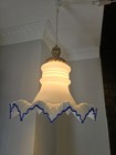 Art Deco Chandelier Opaline Milk   Blue Glass Ruffle Pendant Light Fixture 