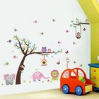 Runtoo Pink Wall Decals For Nursery Jungle Animals Tree 