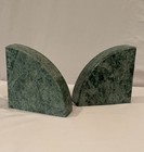 Vintage Solid Green Marble Natural Stone Bookends Pair Half-circle Heavy Euc