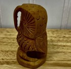 Hand Carved Wooden Owl Figurine Sculpture Intricate Detail Brown Decorative Art