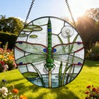 Charming Dragonfly Wildflower Garden Suncatcher Stained Glass Window Hanging