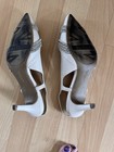 Lifestride Women s White Silver Slingback Stiletto Glitter Pointed Toe Heels 8