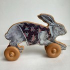 Wooden Pull Toy Bunny Rabbit Decal Wheels String Vintage Retro Whimsical Style