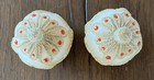 Round Ornament Christmas Candles Gold Glitter Red Beads 3 Inch Round Pair