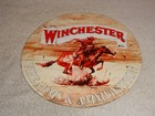 Vintage Winchester Firearms   Ammunition 11 3 4  Porcelain Metal Cowboy Gun Sign