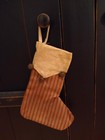 Primitive Style Small Red Stripe Stocking With Jingle Bells   Home Decor